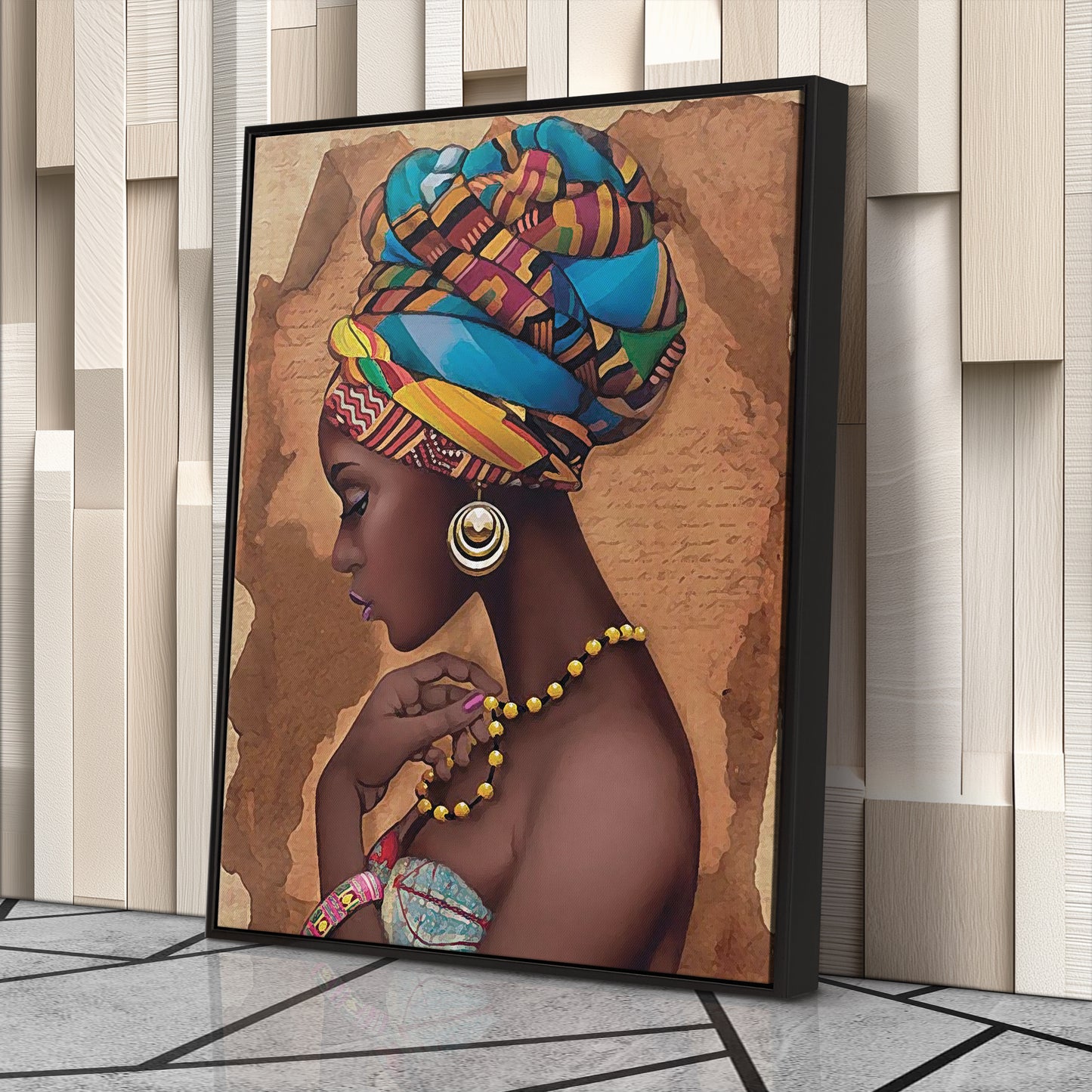 Girl with Yellow Necklace Canvas Wall Art – Beautiful Portrait Decor