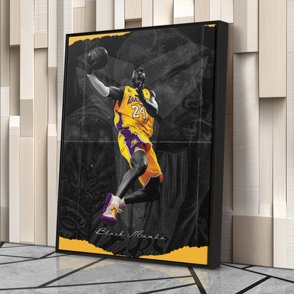 Kobe Bryant Basketball Black Background Canvas Wall Art – NBA Star Print