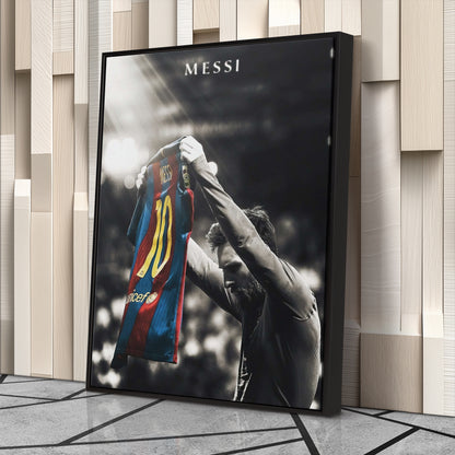 Lionel Messi Iconic Celebration Canvas Wall Art – Football Star Poster
