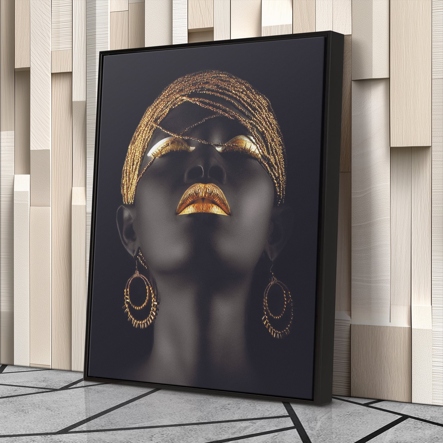 Beautiful African Woman with Golden Hair & Lips - Canvas Wall Art Decor