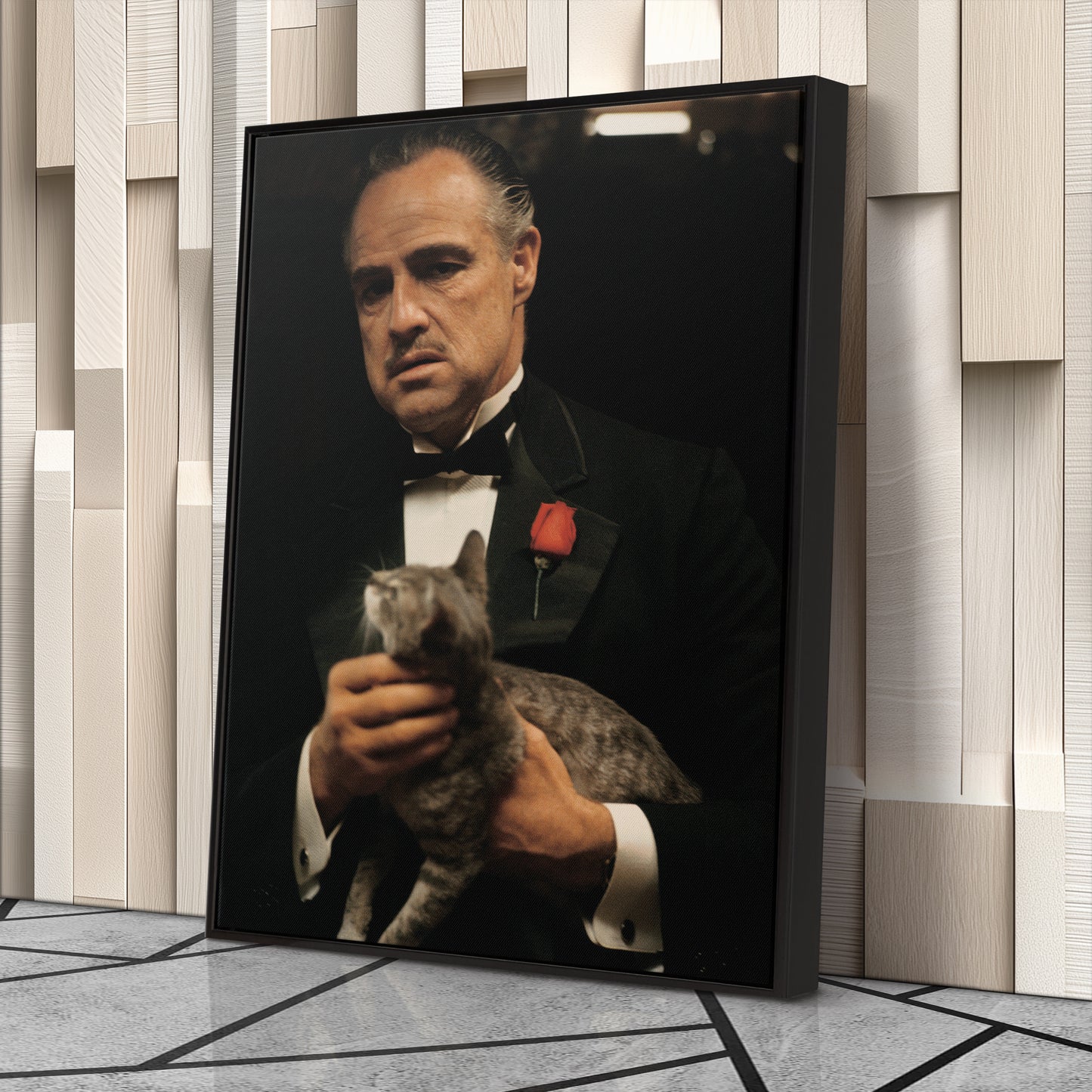 Godfather Marlon Brando Vito Corleone with Cat Canvas Wall Art – Iconic Movie Scene