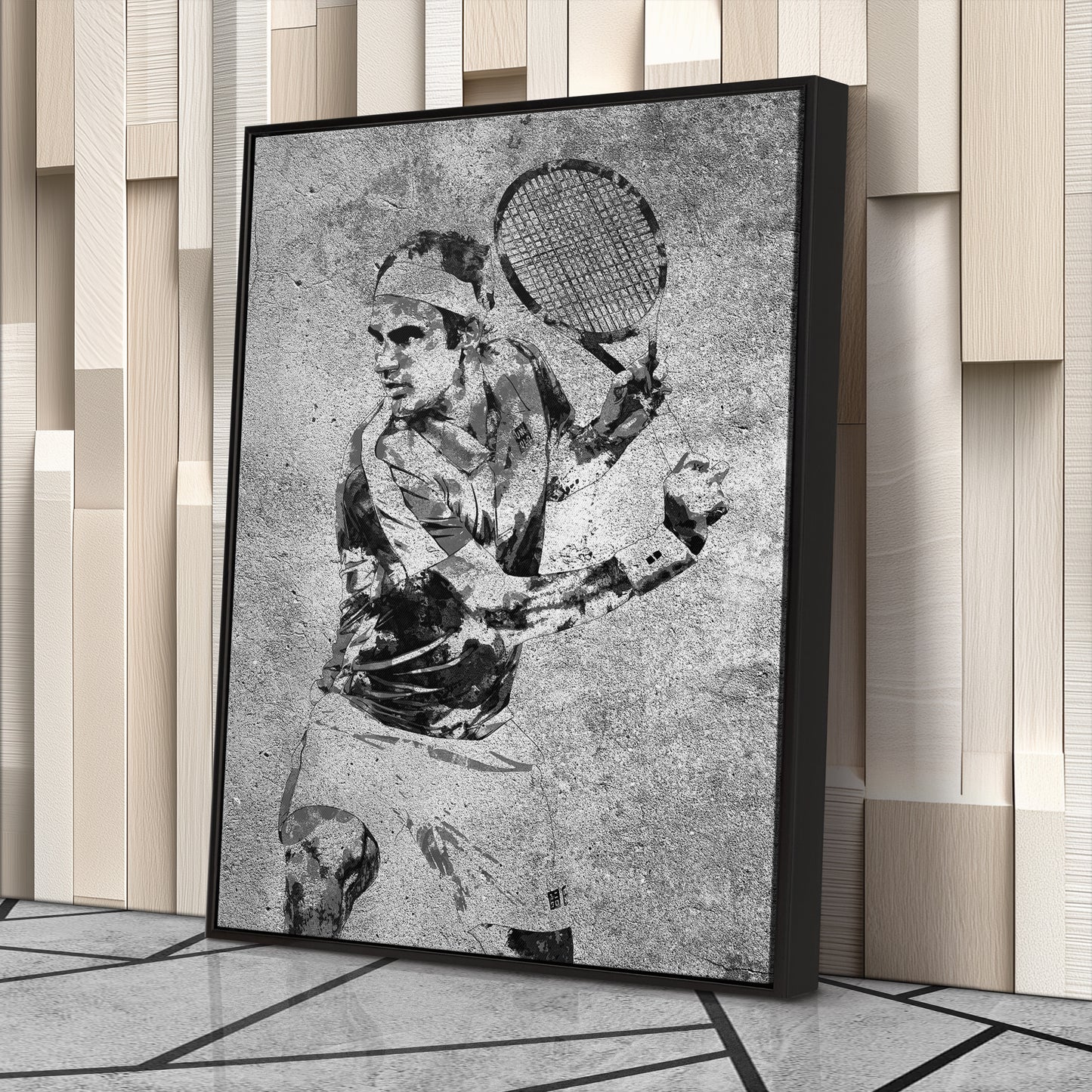 Roger Federer Tennis Canvas Wall Art – Grunge Texture Sports Legend Decor