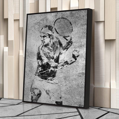 Roger Federer Tennis Canvas Wall Art – Grunge Texture Sports Legend Decor