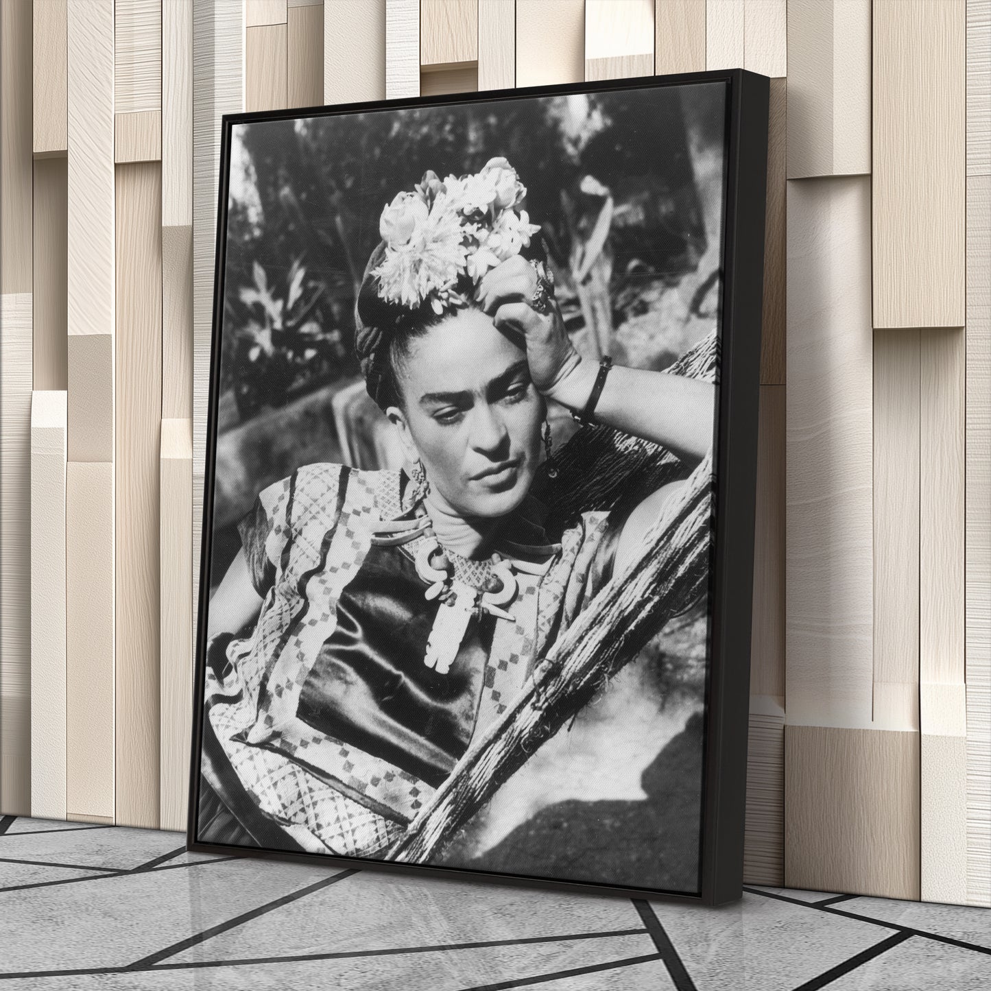 Frida Kahlo Black and White Canvas Wall Art – Iconic Art Print