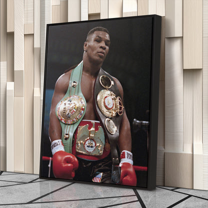 Mike Tyson with Belts Canvas Wall Art – Boxing Champion Home Decor