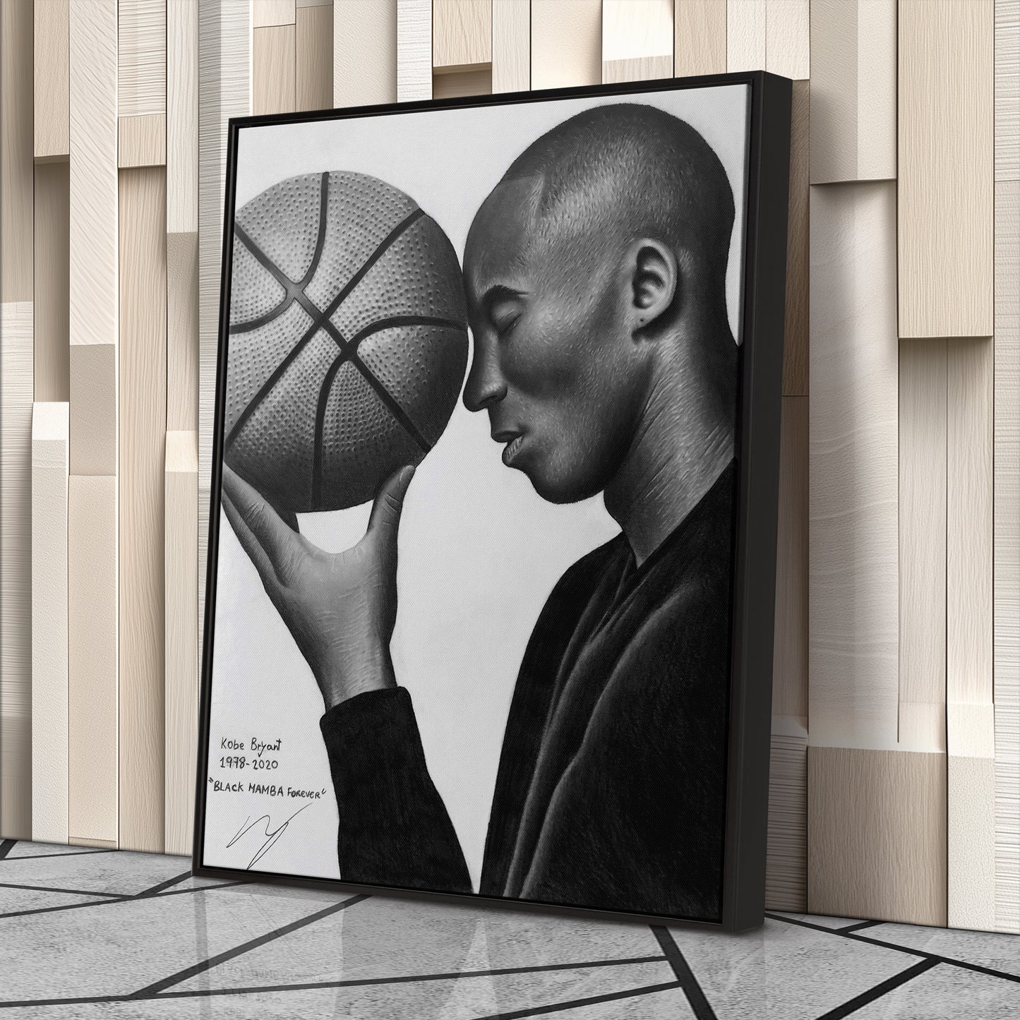 Kobe Bryant Black and White Basketball Canvas Wall Art – Iconic Dunk