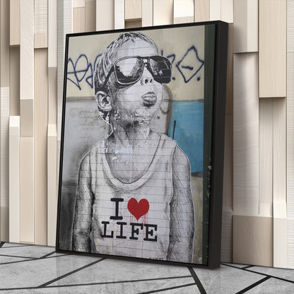 Banksy 'I Love Life' Canvas Print - Framed Wall Art