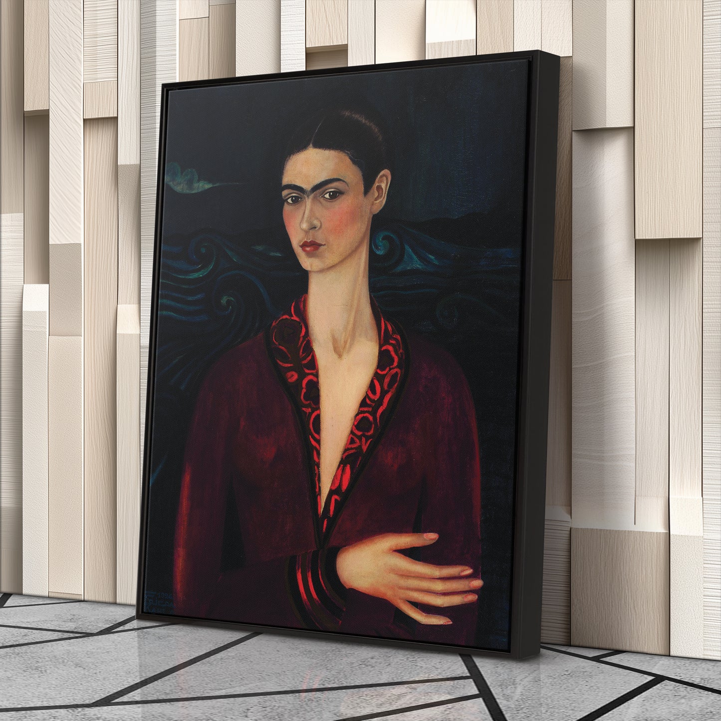 Frida Kahlo Poster with Red Dress Canvas Wall Art Home Decor Framed Art