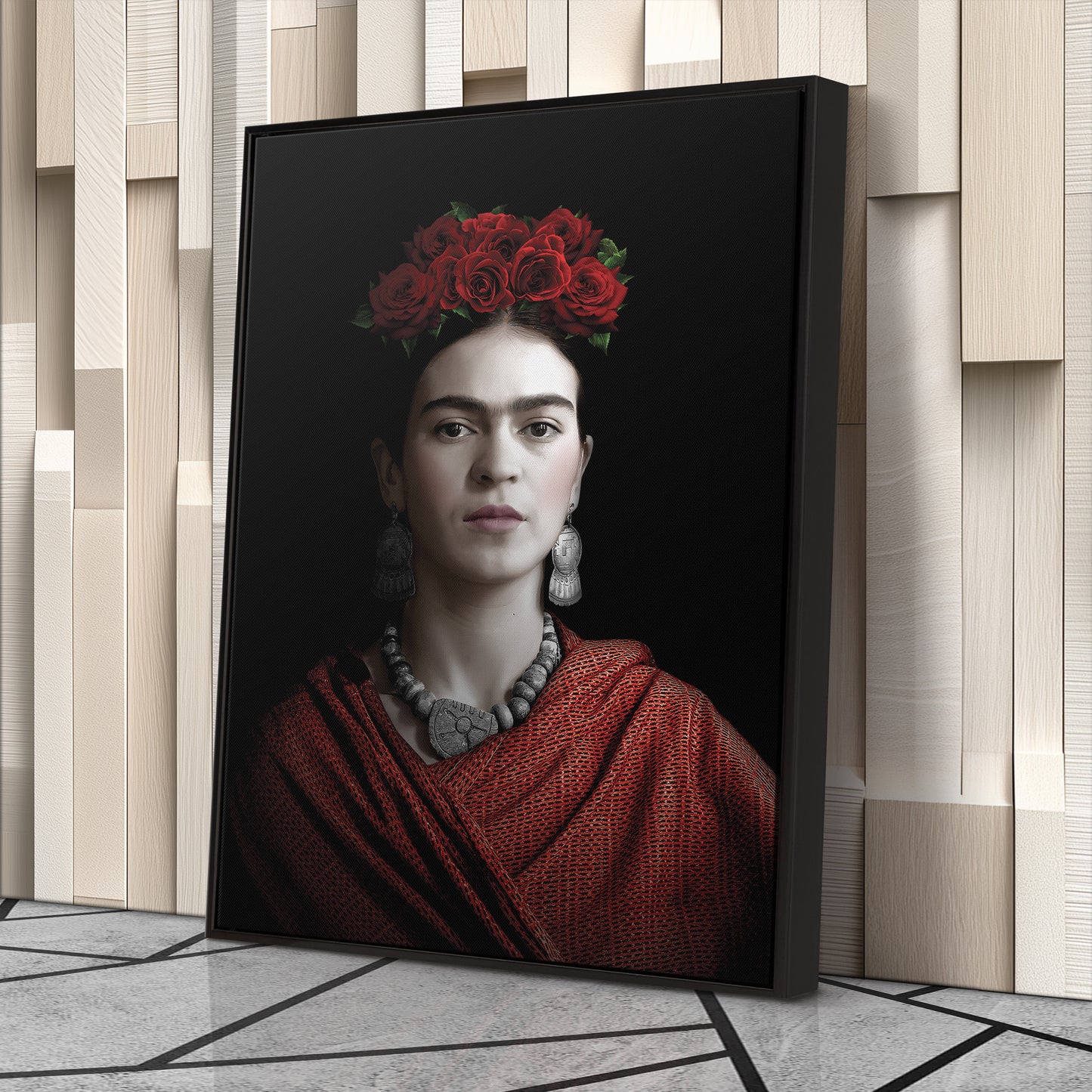 Frida Kahlo Beauty Flower Canvas Wall Art – Artistic Portrait Print
