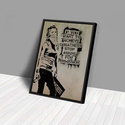 Banksy 'Girl with Quote' Canvas Print - Framed Wall Art