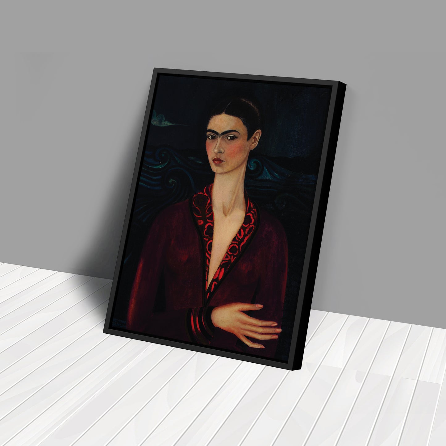 Frida Kahlo Poster with Red Dress Canvas Wall Art Home Decor Framed Art