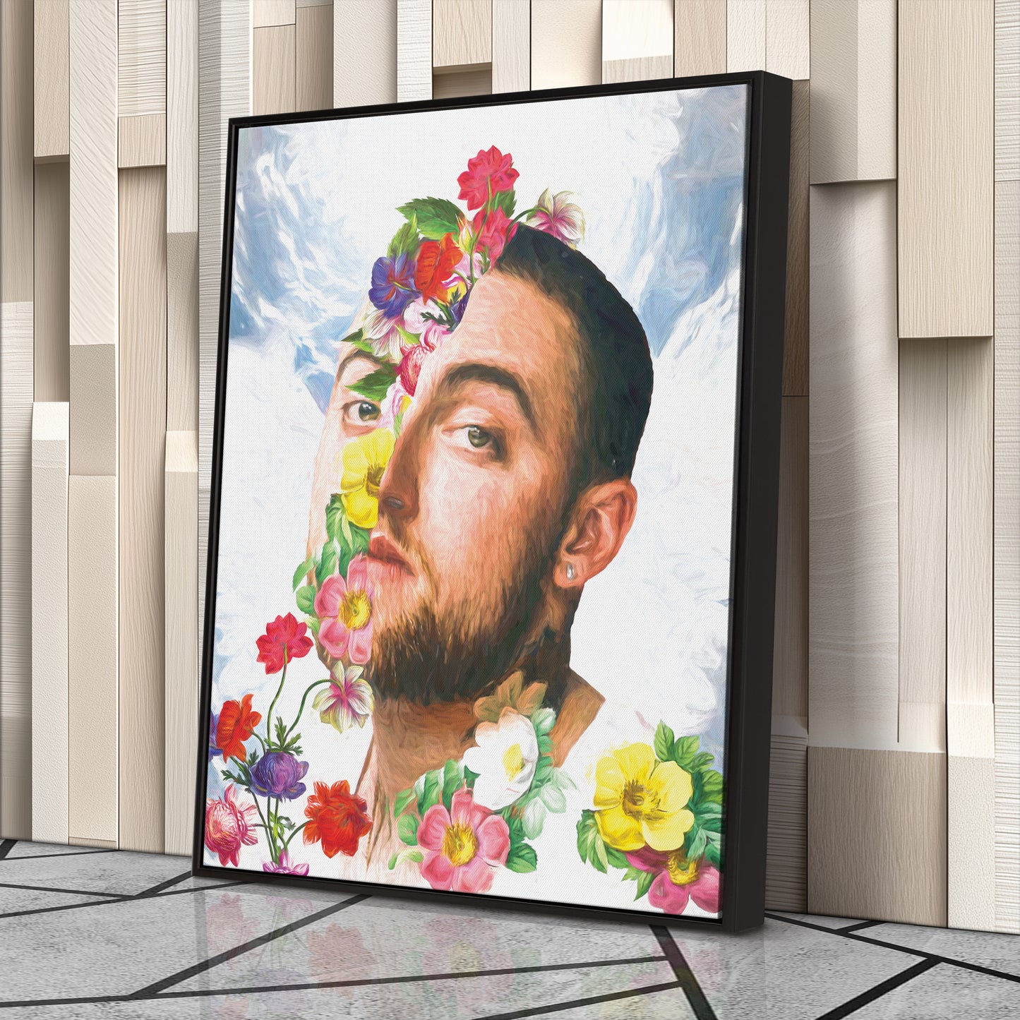 Mac Miller Floral Face Canvas Poster – Wall Art Framed Decor