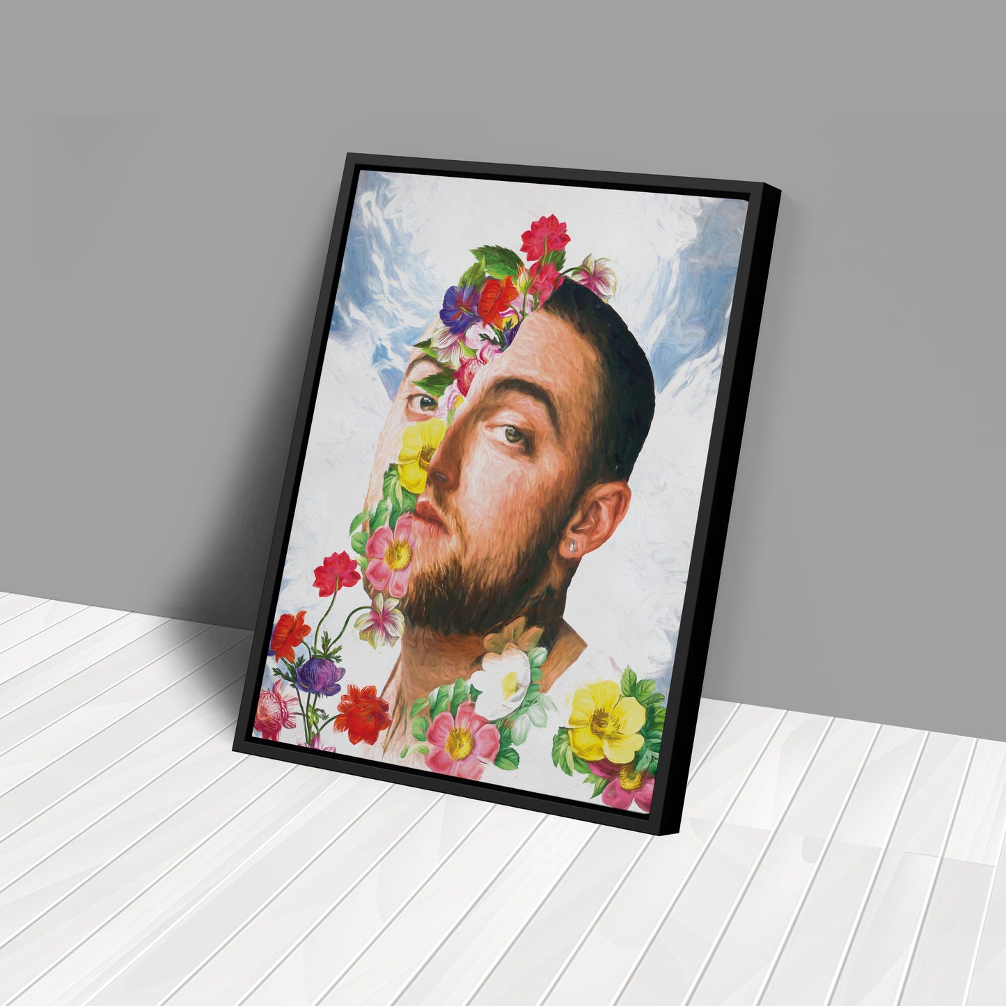 Mac Miller Floral Face Canvas Poster – Wall Art Framed Decor