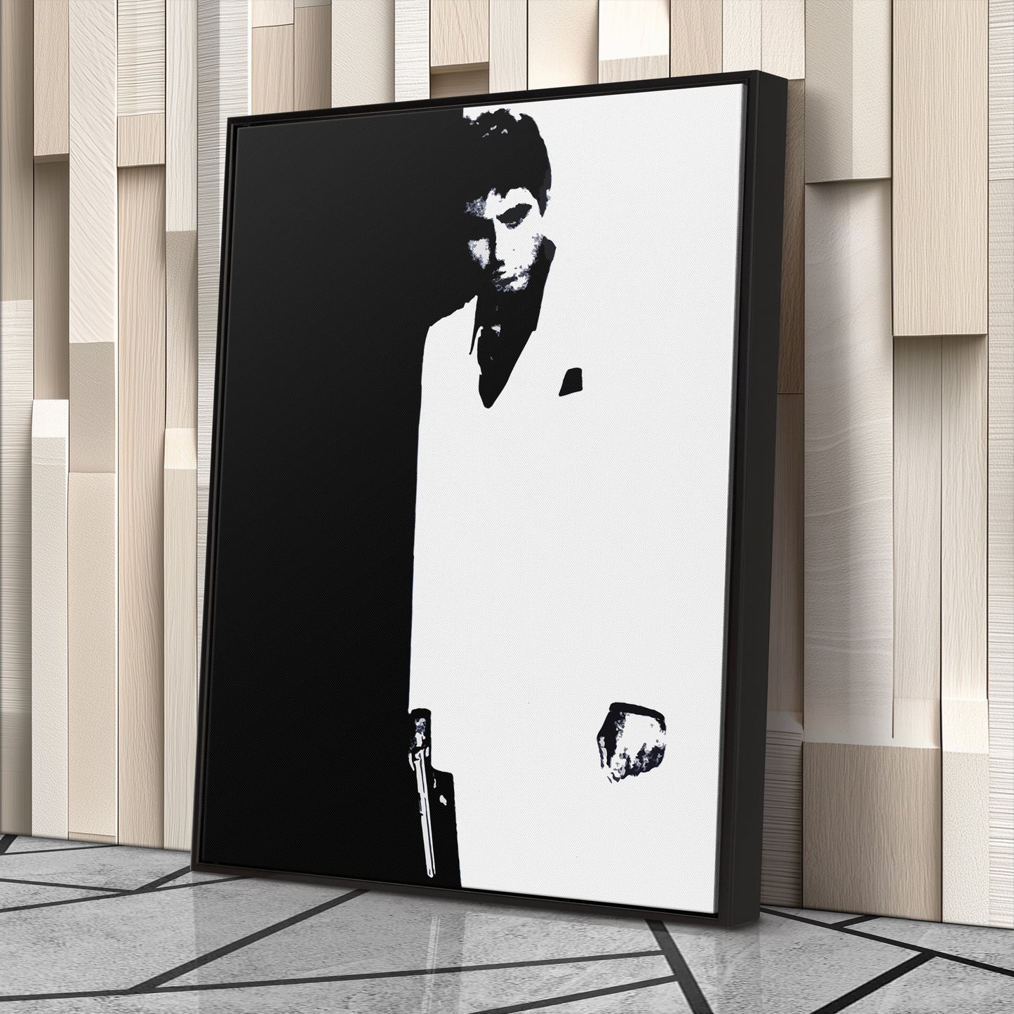 Scarface Al Pacino Black and White Canvas Art – Gangster Film Legend Decor