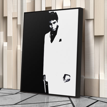 Scarface Al Pacino Black and White Canvas Art – Gangster Film Legend Decor