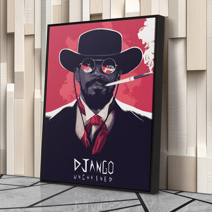 Django Unchained Illustration Canvas Wall Art – Western Movie Decor