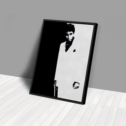 Scarface Al Pacino Black and White Canvas Art – Gangster Film Legend Decor