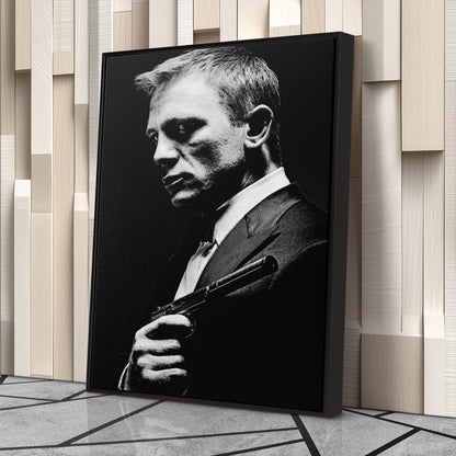 James Bond Black and White Painting Canvas Wall Art – Timeless Spy Decor