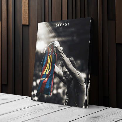Lionel Messi Iconic Celebration Canvas Wall Art – Football Star Poster