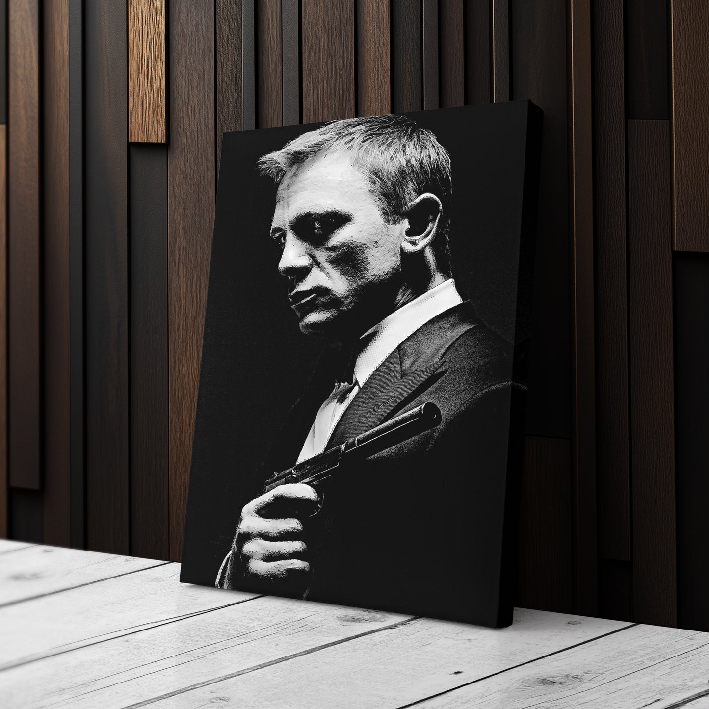 James Bond Black and White Painting Canvas Wall Art – Timeless Spy Decor