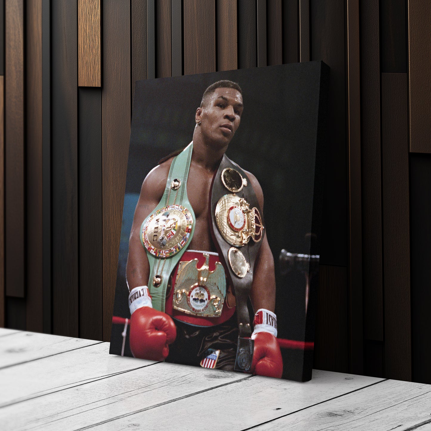 Mike Tyson with Belts Canvas Wall Art – Boxing Champion Home Decor