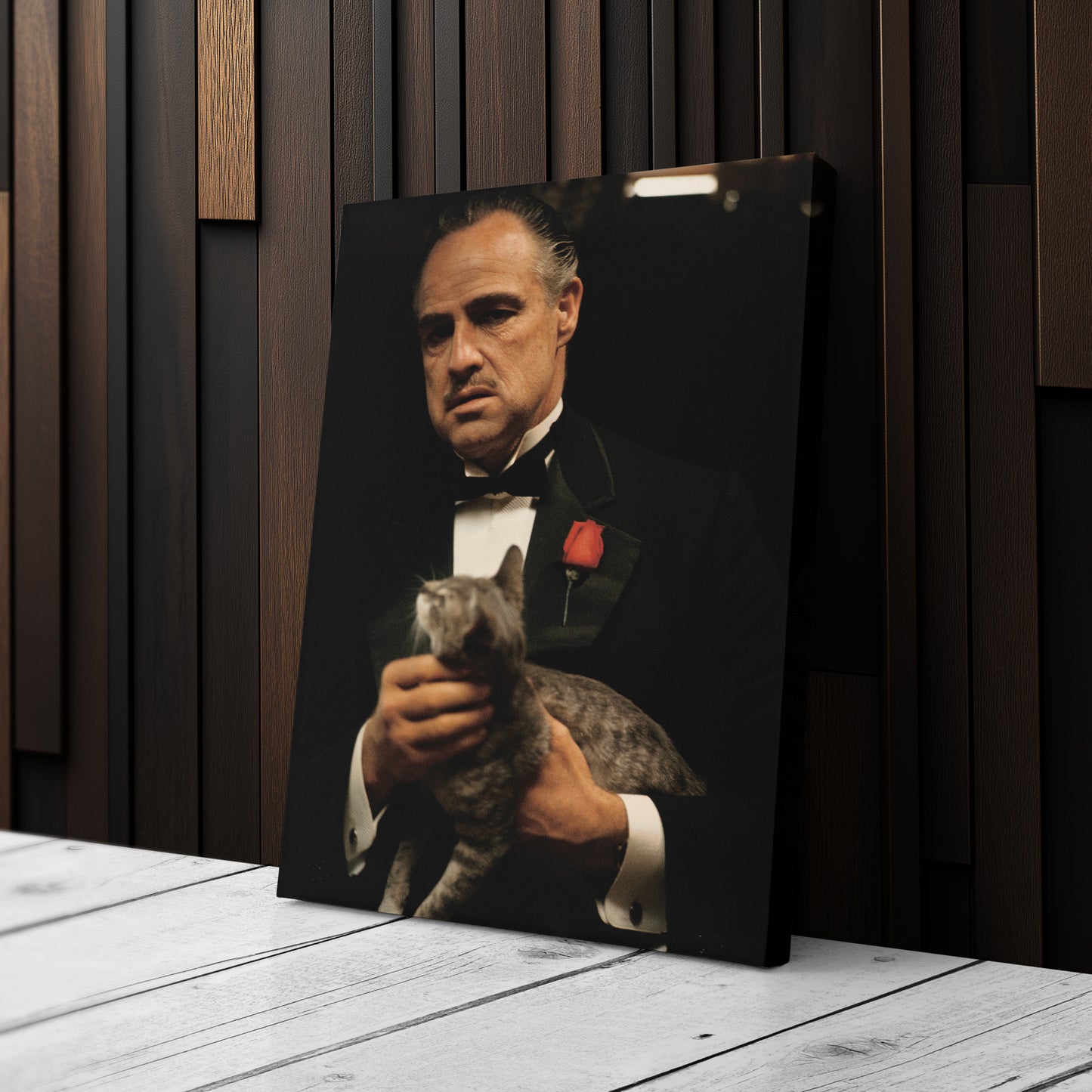 Godfather Marlon Brando Vito Corleone with Cat Canvas Wall Art – Iconic Movie Scene