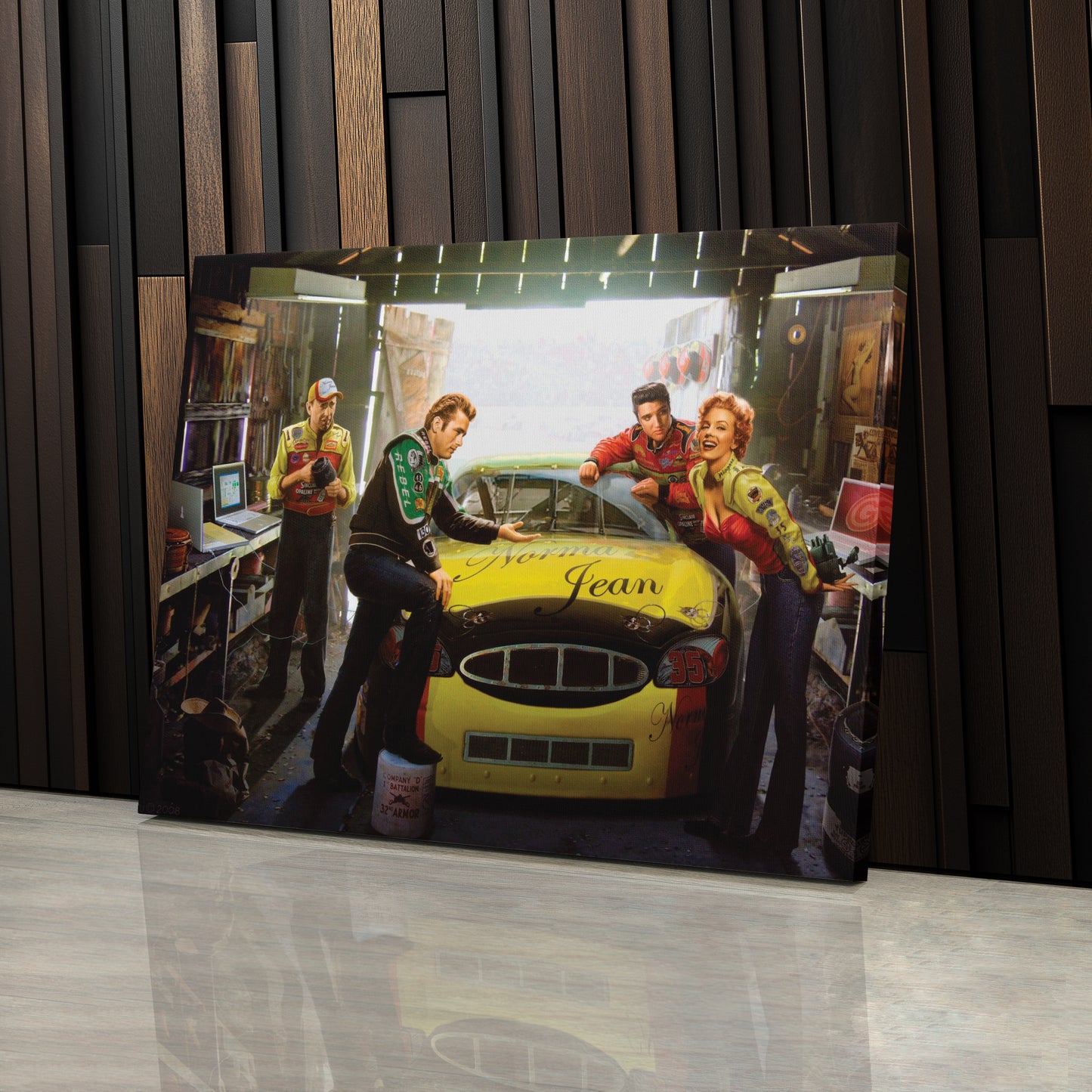 Marilyn Monroe, Elvis Presley & James Dean - Racing Car Canvas Wall Art Decor
