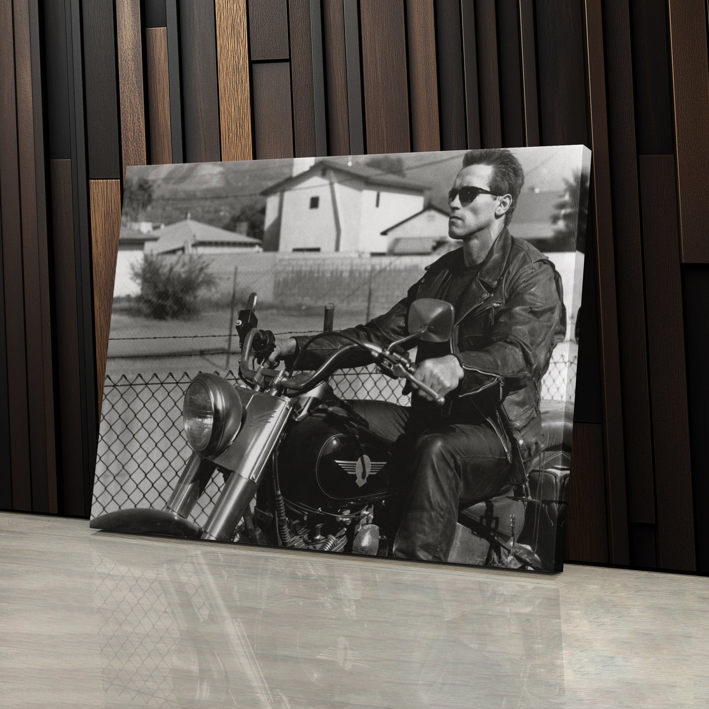 Arnold Schwarzenegger Terminator Movie Scene Canvas Print – Motorcycle Wall Art for Home & Office Decor
