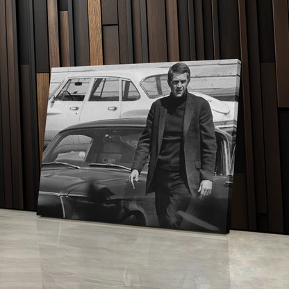 Steve McQueen Hollywood Icon Canvas Wall Art – Black and White Decor
