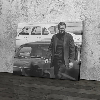 Steve McQueen Hollywood Icon Canvas Wall Art – Black and White Decor