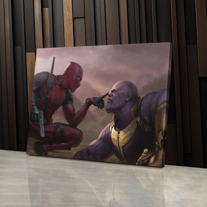 Funny Deadpool & Angry Thanos - Marvel Comics Canvas Wall Art Decor