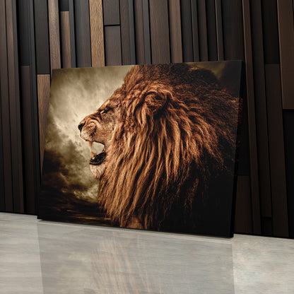 Roaring Lion Against Stormy Sky - Canvas Wall Art Decor