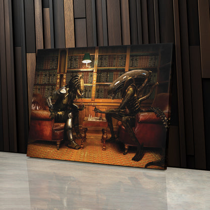 Alien vs Predator Playing Chess Wall Art - Canvas Print Home Decor