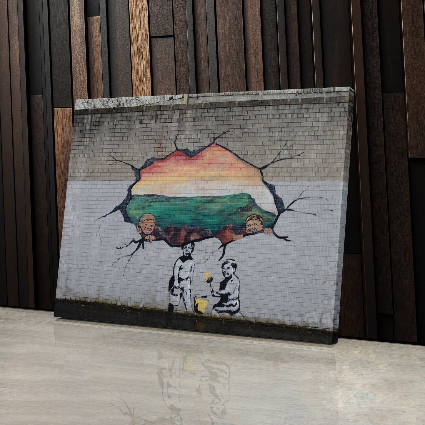 Banksy 'Graffiti Hole Wall' Canvas Print - Framed Wall Art