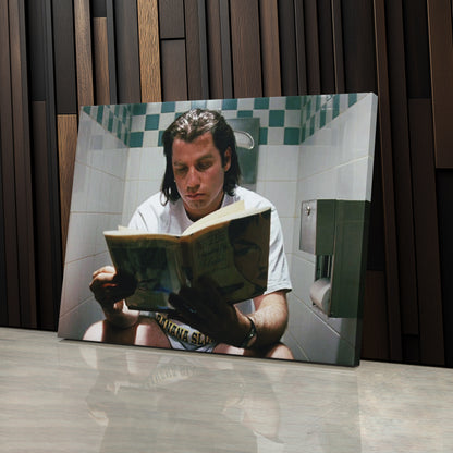 Pulp Fiction Book Reading Canvas Wall Art – Famous Movie Moment Decor