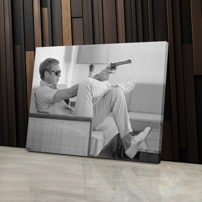 Steve McQueen with Gun Canvas Art – Legendary Movie Star Decor