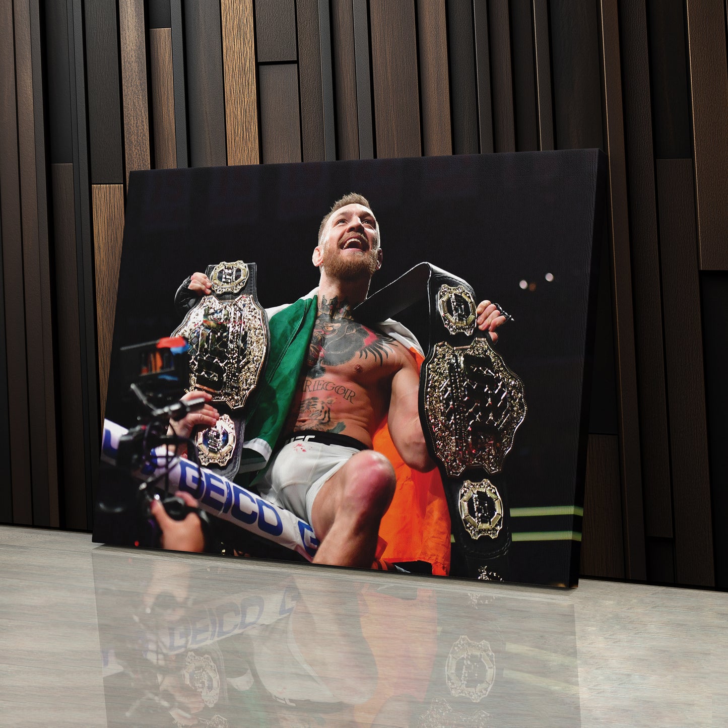 Conor McGregor Celebrating with Belts Canvas Wall Art Decor - UFC Victory Poster