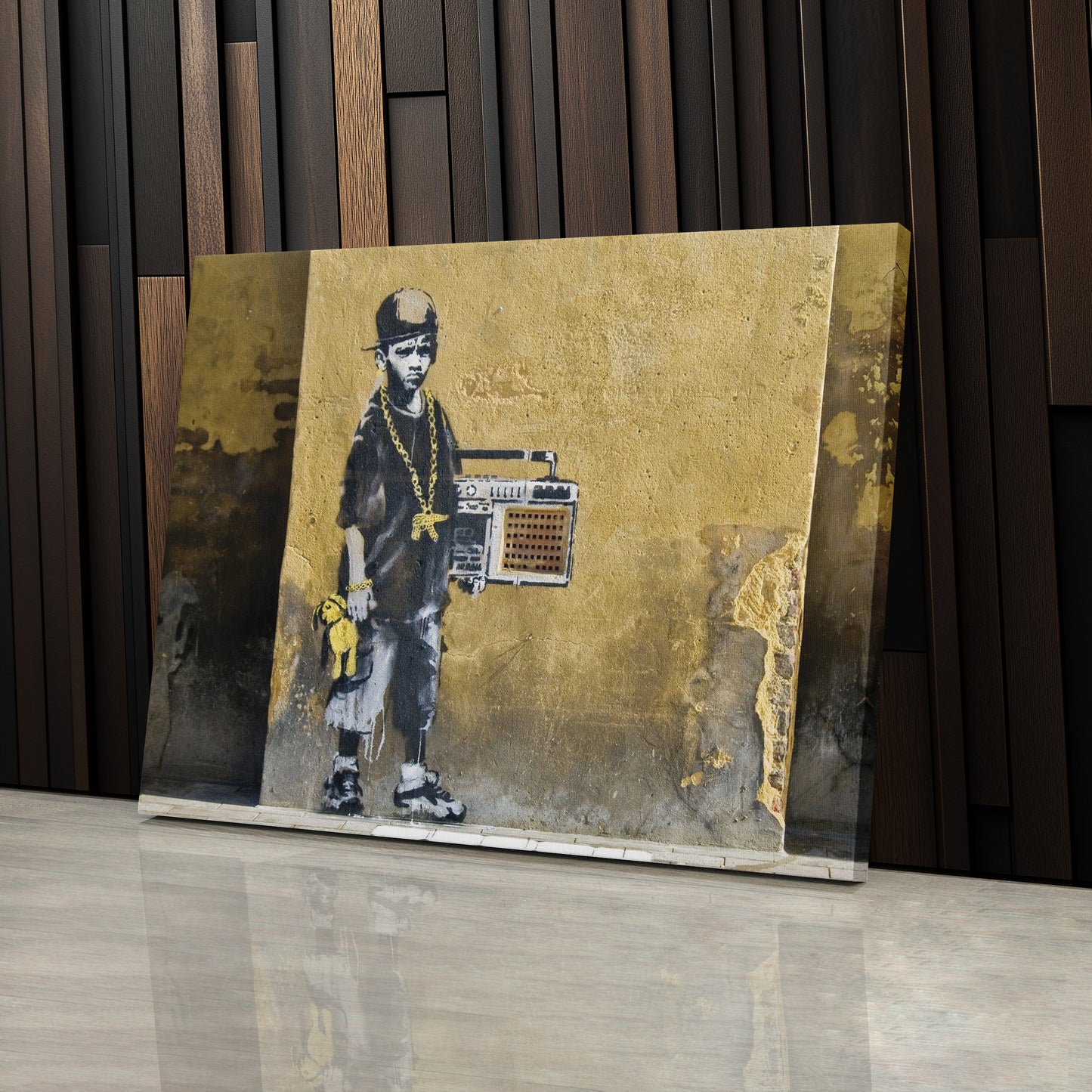 Banksy 'Children with Stereo' Canvas Print - Framed Wall
