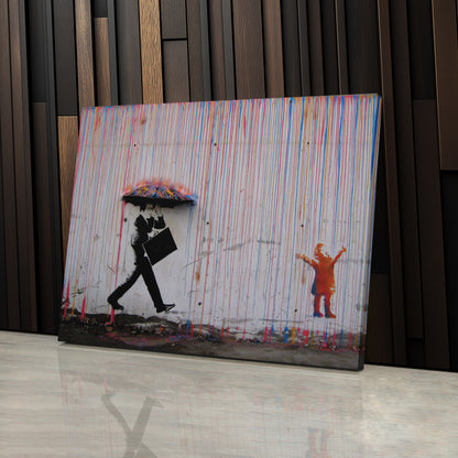 Banksy 'Raining Paint' Minimalist Canvas Print - Framed Wall Art