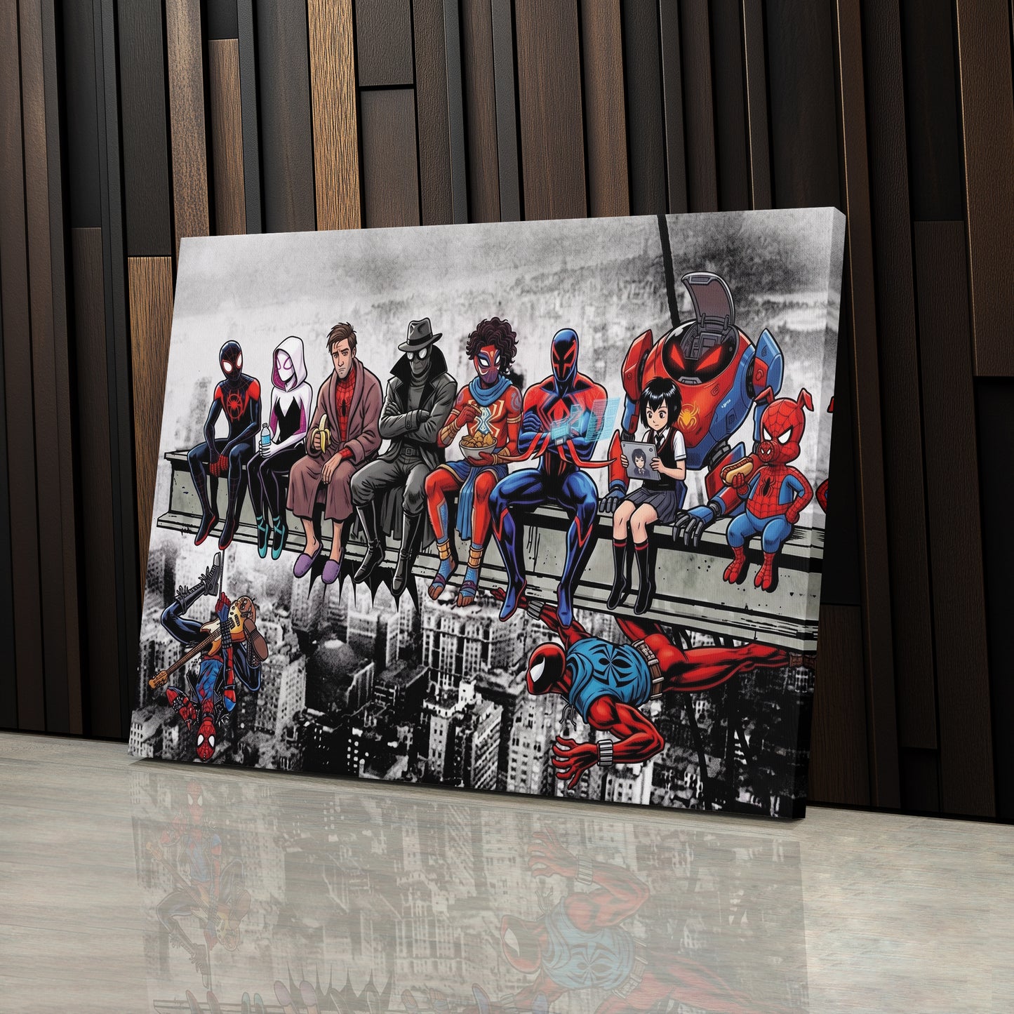 Spider Verse Lunch Atop a Skyscraper Canvas Wall Art