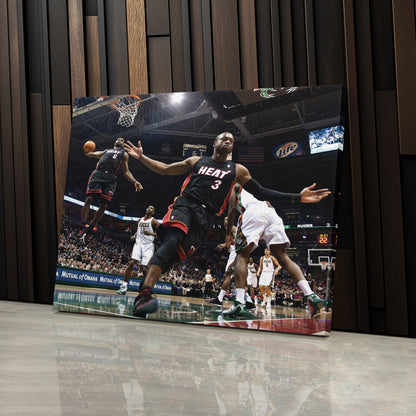 Dwayne Wade and LeBron James Dunk Canvas Wall Art – NBA Action Poster