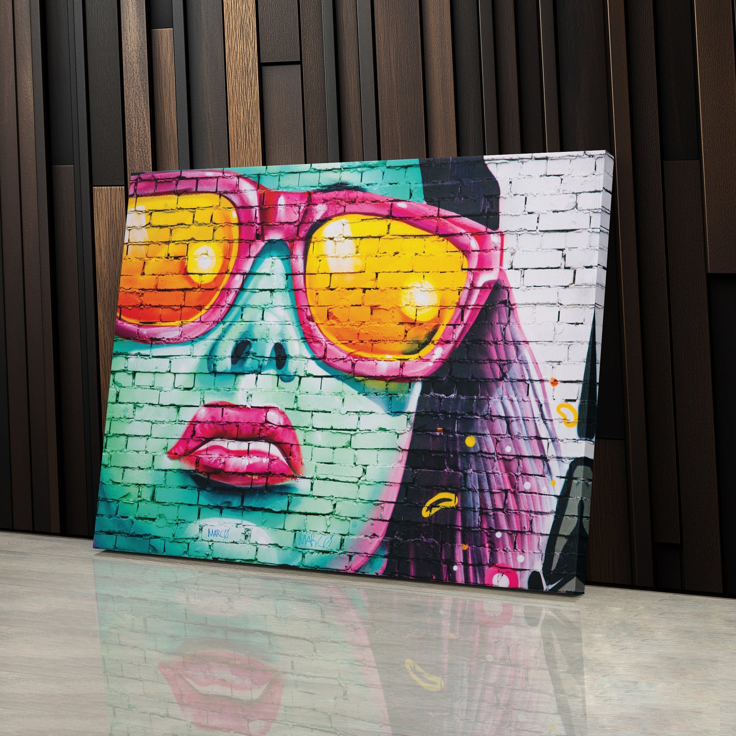 Banksy 'Cool Girl on Wall' Canvas Print - Framed Street Art