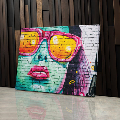 Banksy 'Cool Girl on Wall' Canvas Print - Framed Street Art