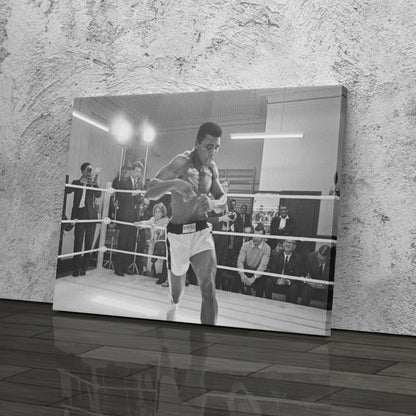 Muhammad Ali Training Canvas Art – Boxing Champion Black and White Decor