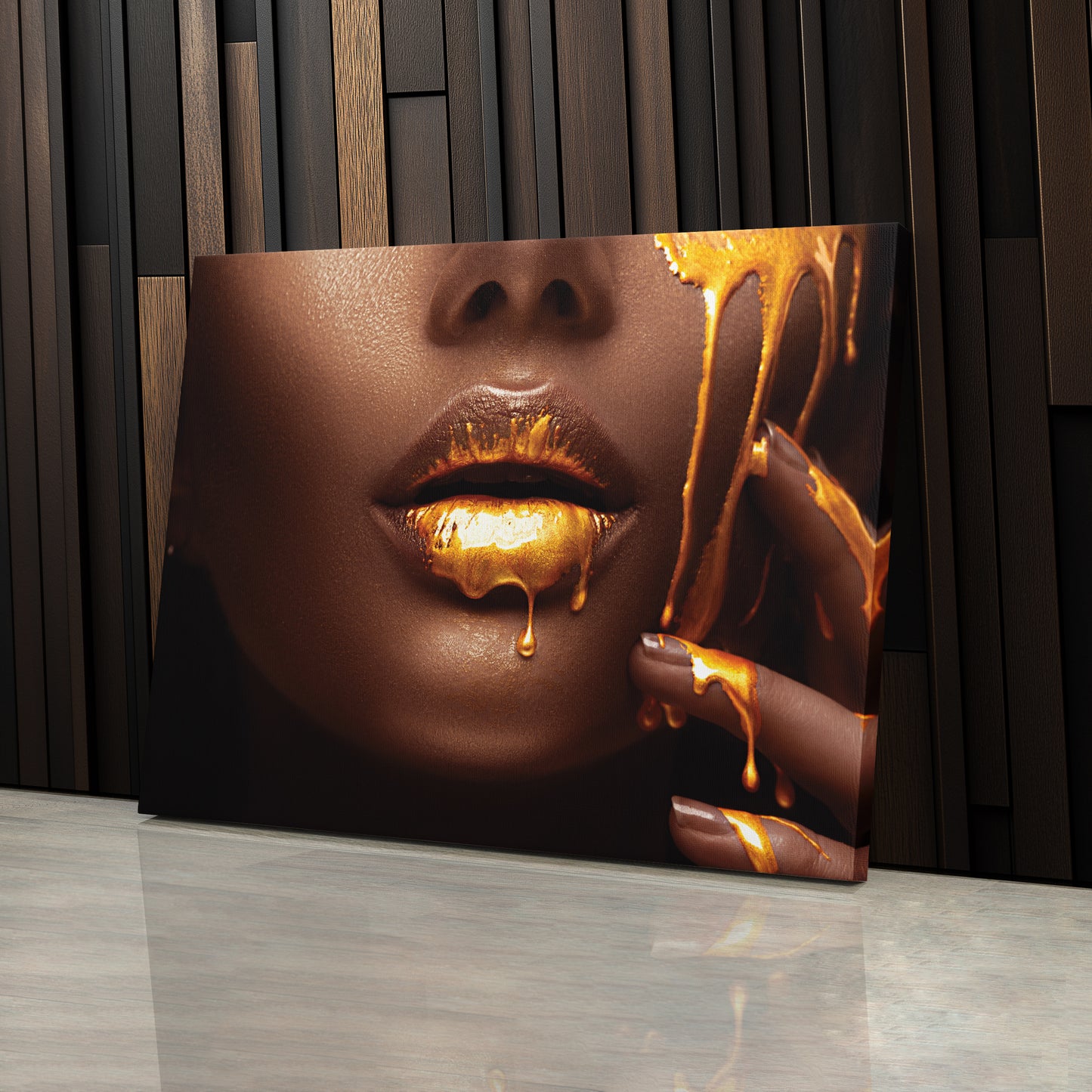 Dripping Gold Lips - Canvas Wall Art Decor