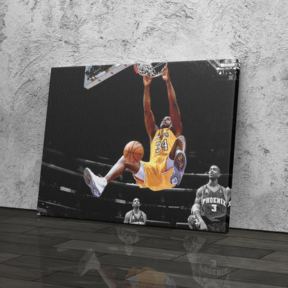 Shaquille O'Neal Dunking Canvas Art - NBA Lakers Sports Poster