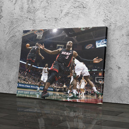 Dwayne Wade and LeBron James Dunk Canvas Wall Art – NBA Action Poster