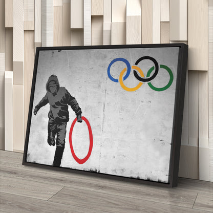 Banksy 'Olympic Ring' Canvas Print - Framed Wall Art