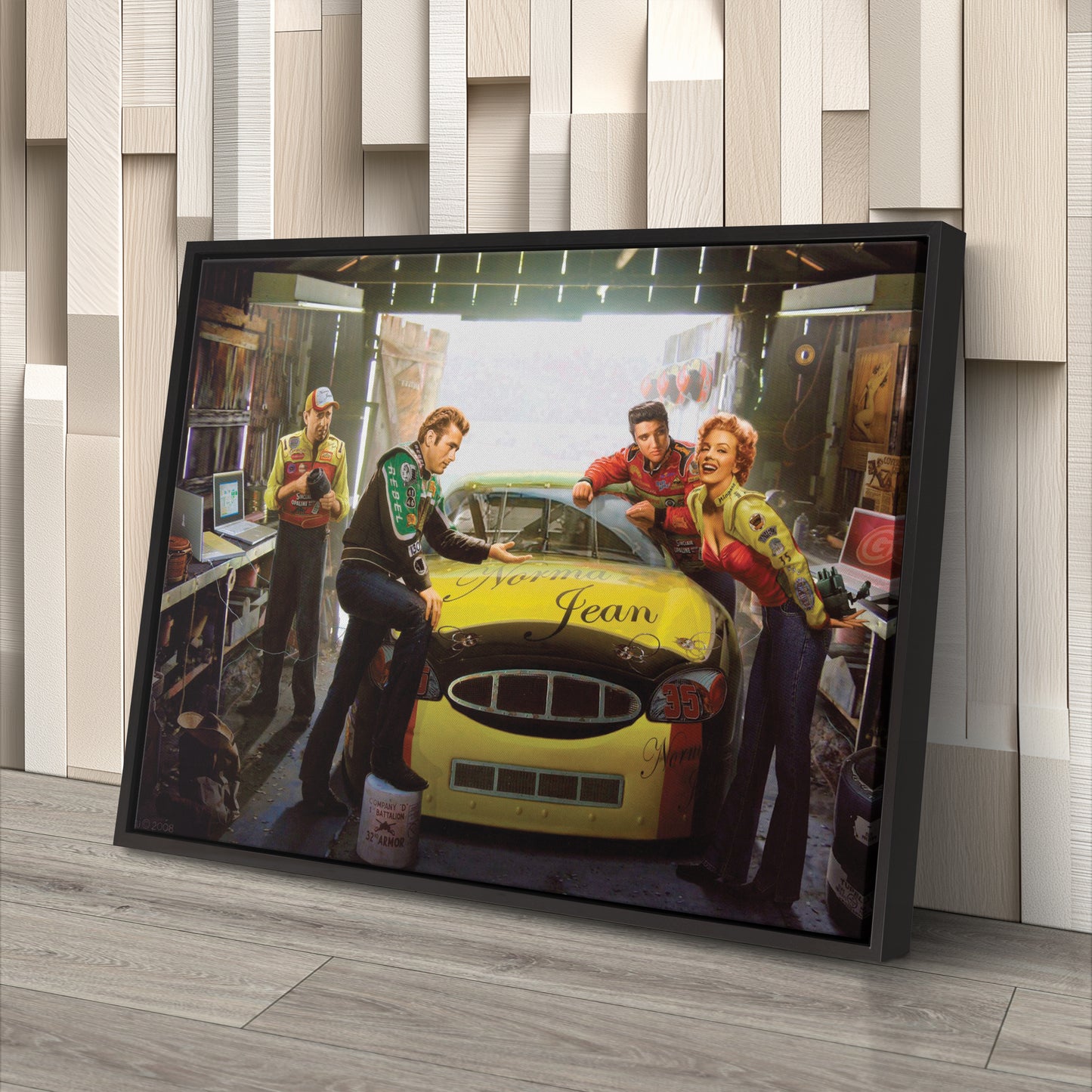 Marilyn Monroe, Elvis Presley & James Dean - Racing Car Canvas Wall Art Decor