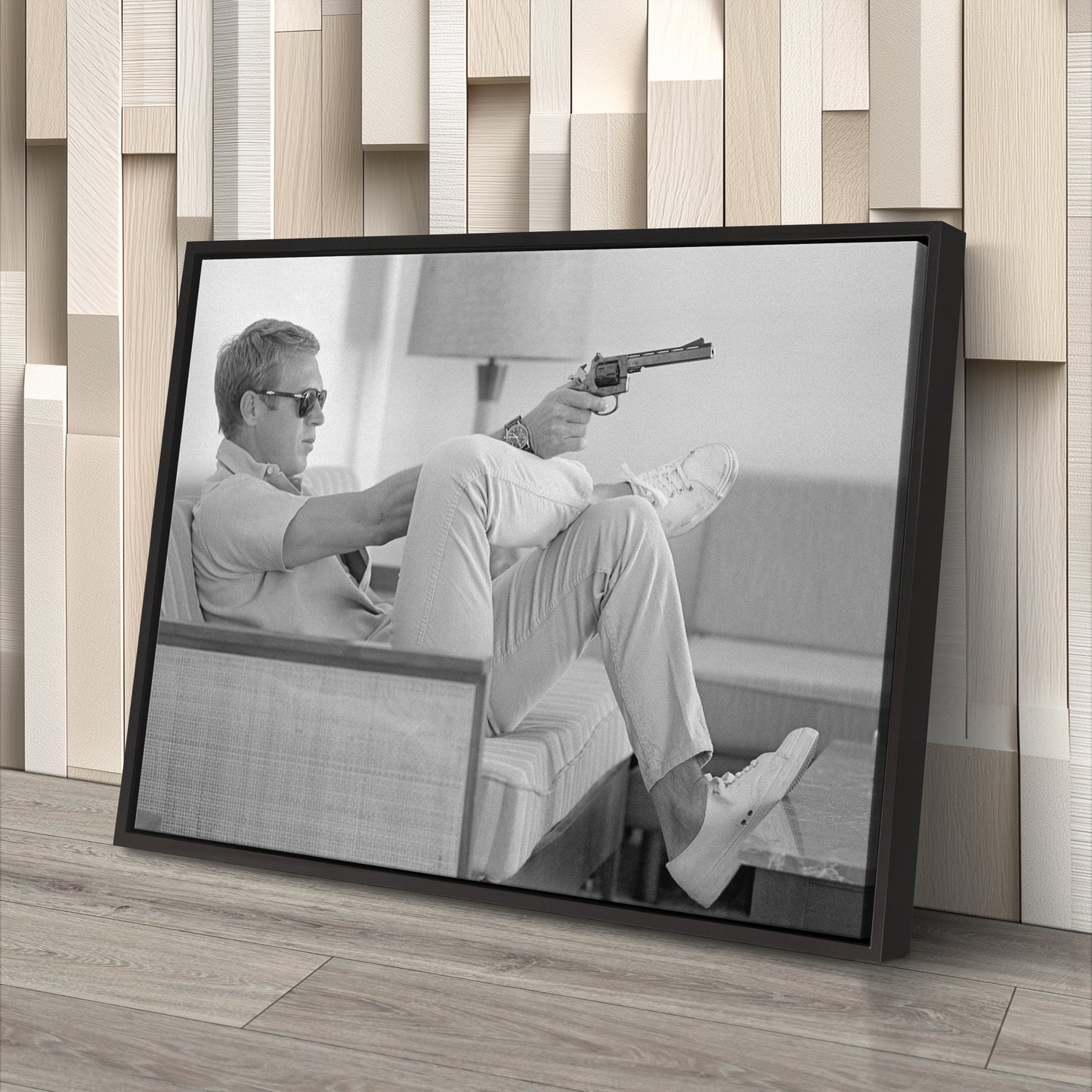 Steve McQueen with Gun Canvas Art – Legendary Movie Star Decor